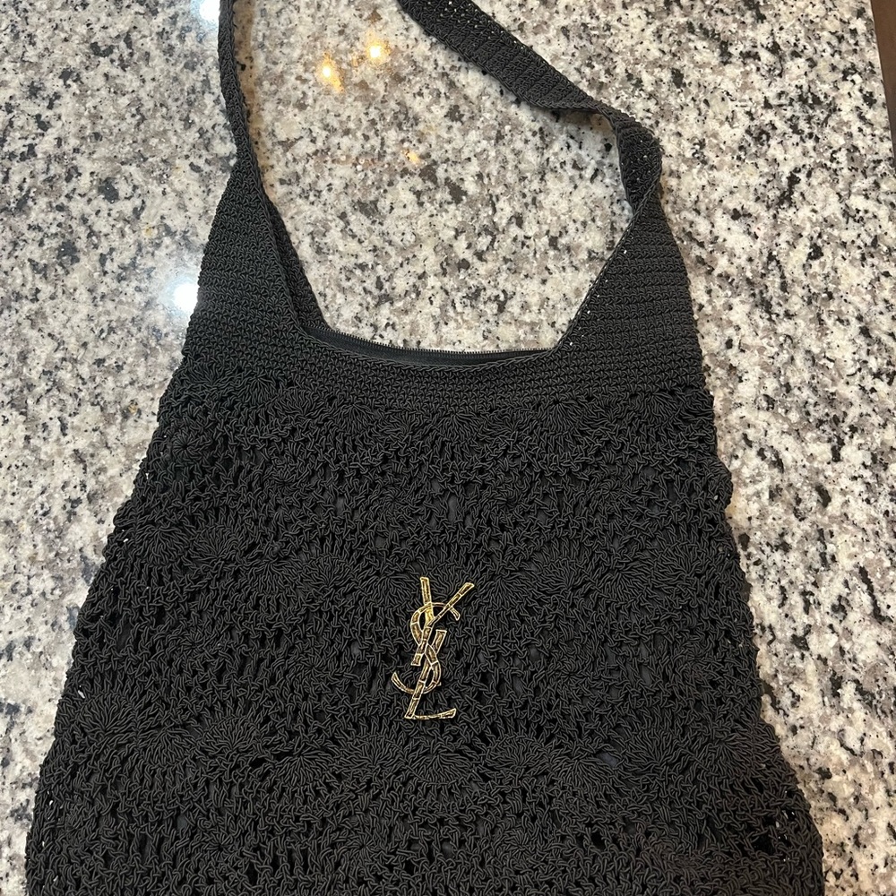 Yves Saint Laurent Black Crochet Shoulder Bag
